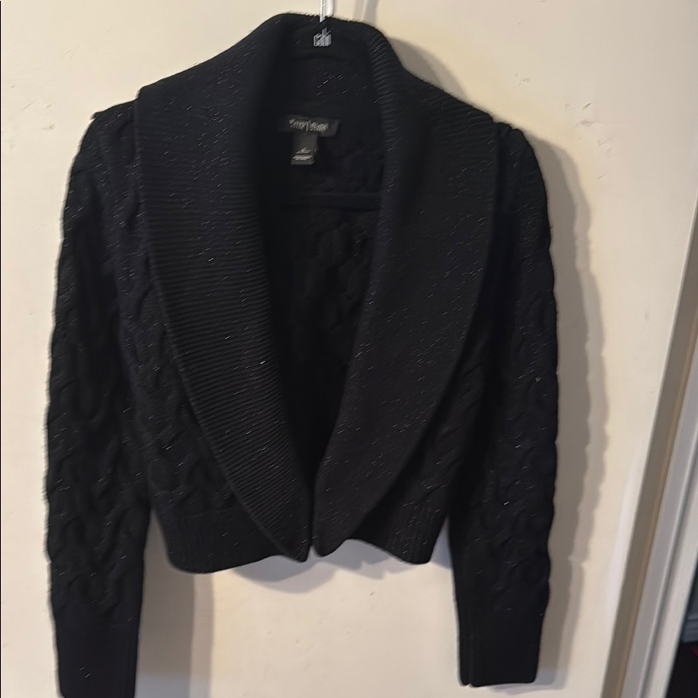 White House Black Market Black Cropped Cardigan w/sparkle
